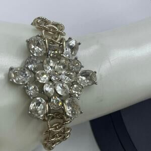 Lulu Frost for J. crew Gold Tone Rhinestone Cluster Statement  bracelet‎